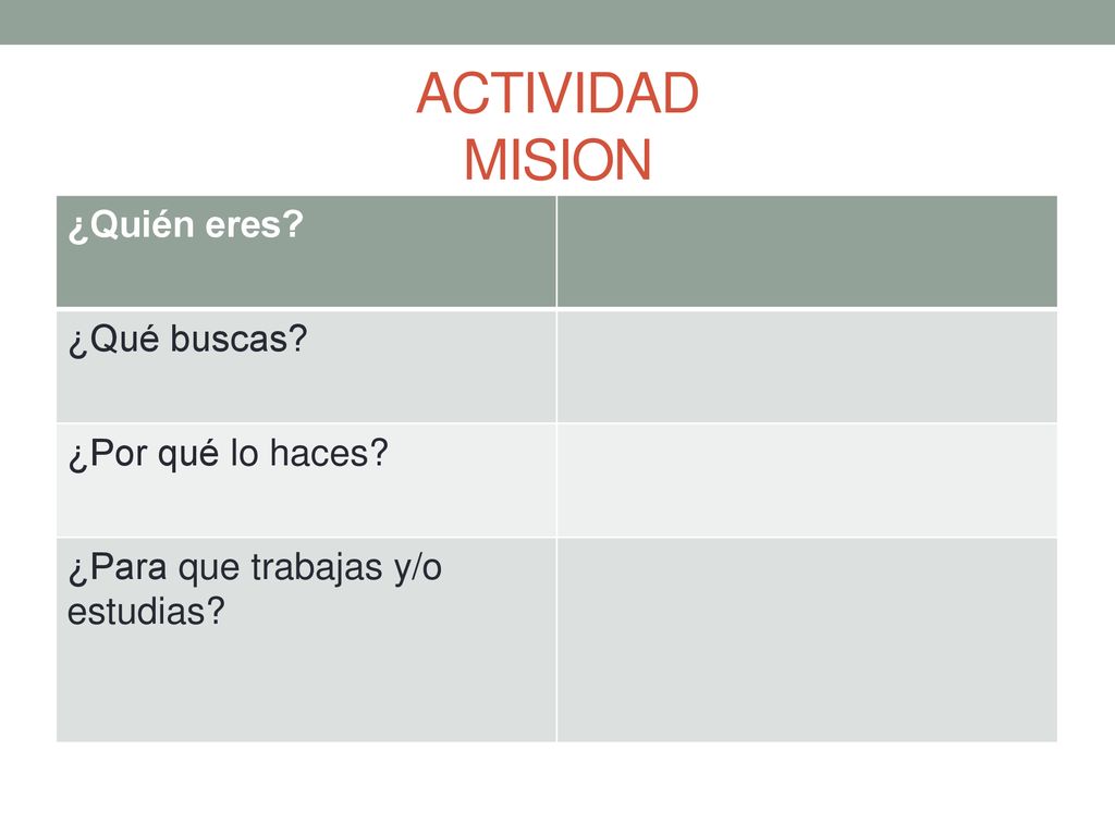 ACTIVIDAD MISION ¿Quién eres ¿Qué buscas ¿Por qué lo haces