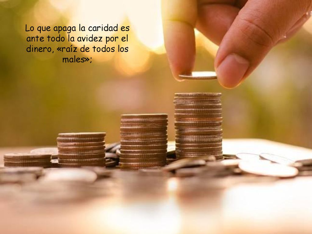 Lo que apaga la caridad es ante todo la avidez por el dinero, «raíz de todos los males»;