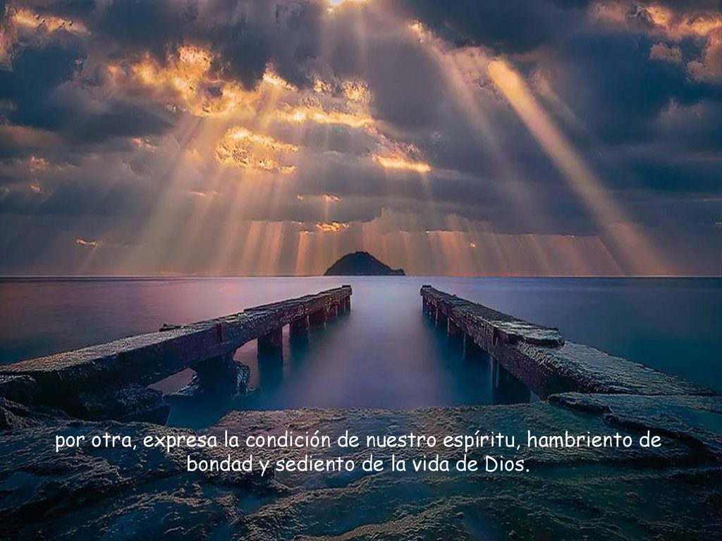 por otra, expresa la condición de nuestro espíritu, hambriento de bondad y sediento de la vida de Dios.