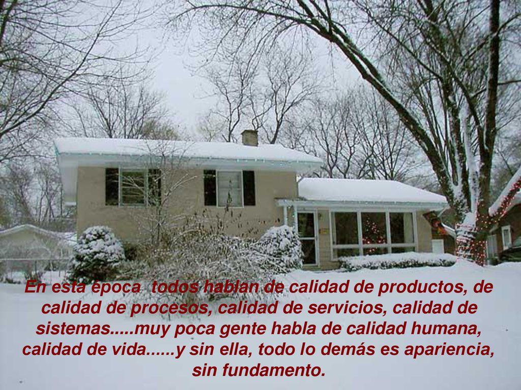En esta época todos hablan de calidad de productos, de calidad de procesos, calidad de servicios, calidad de sistemas.....muy poca gente habla de calidad humana, calidad de vida......y sin ella, todo lo demás es apariencia, sin fundamento.