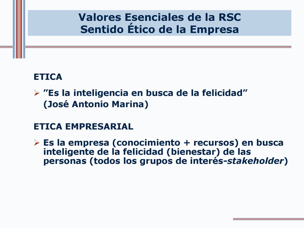 Valores Esenciales de la RSC Sentido Ético de la Empresa