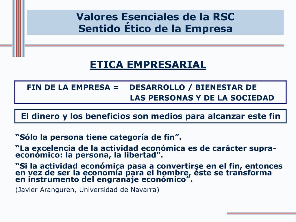 Valores Esenciales de la RSC Sentido Ético de la Empresa