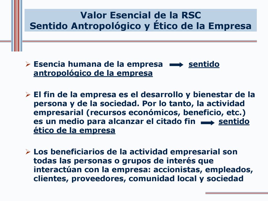 Valor Esencial de la RSC Sentido Antropológico y Ético de la Empresa