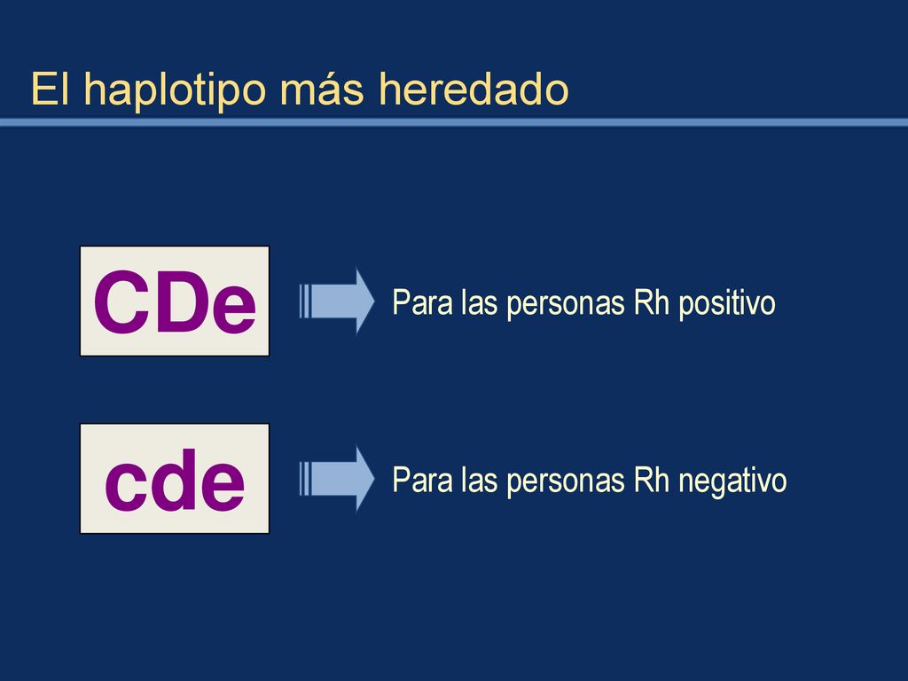 CDe cde El haplotipo más heredado Para las personas Rh positivo