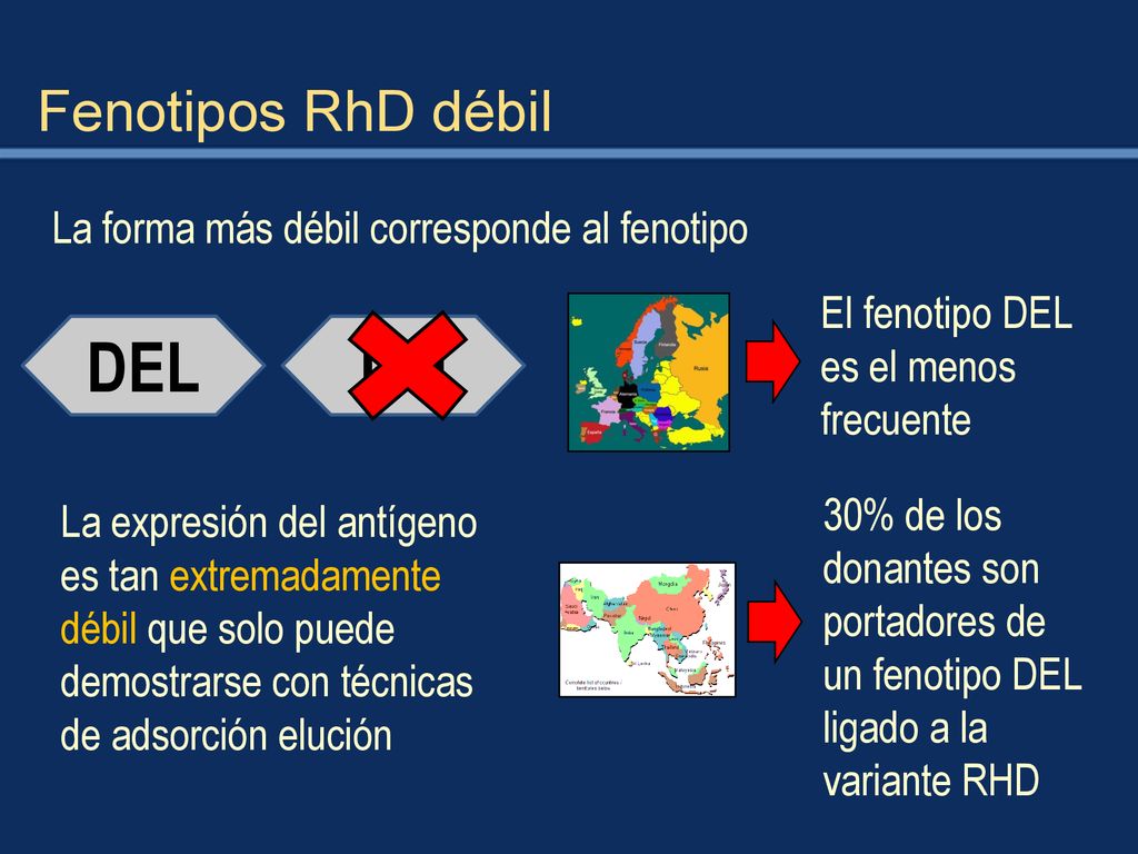 DEL Del Fenotipos RhD débil La forma más débil corresponde al fenotipo