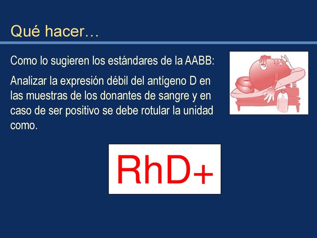 RhD+ Qué hacer… Como lo sugieren los estándares de la AABB: