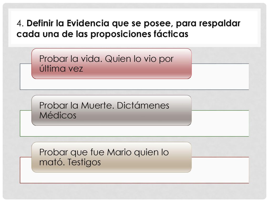 4. Definir la Evidencia que se posee, para respaldar cada una de las proposiciones fácticas
