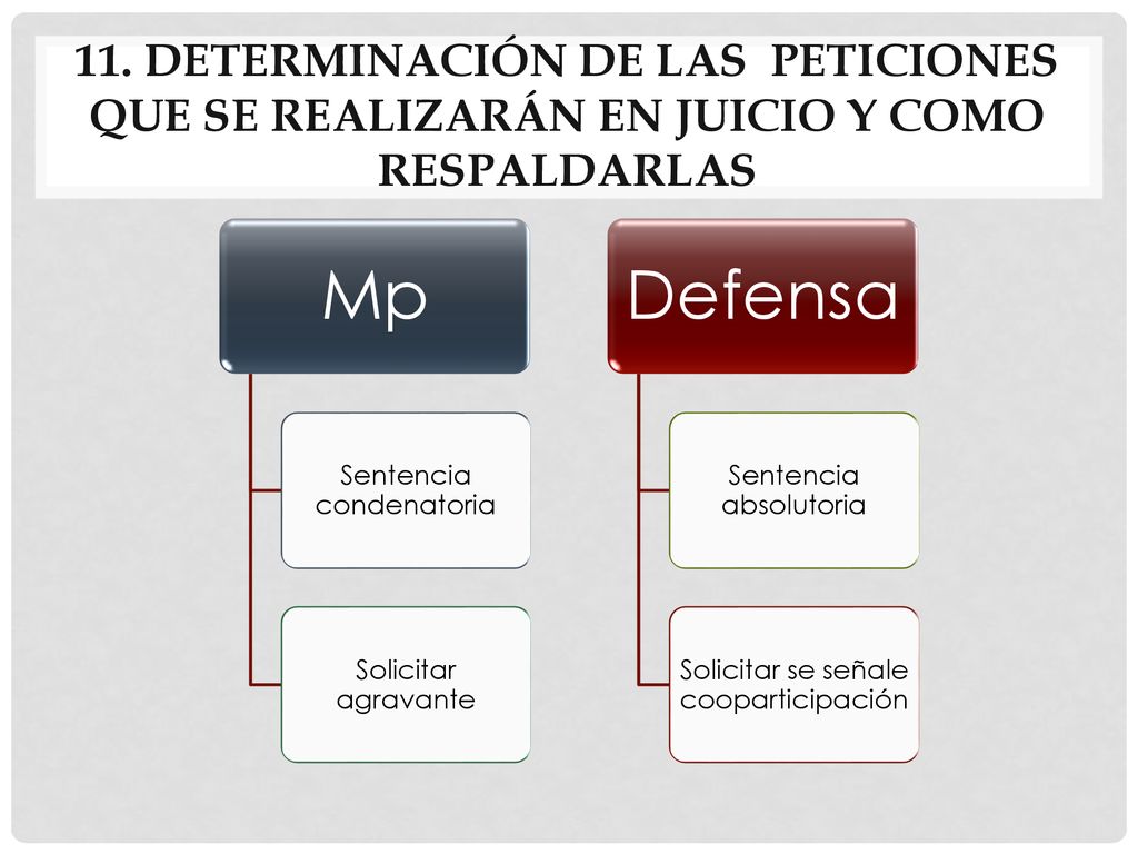 11. Determinación de las peticiones que se realizarán en juicio y como respaldarlas