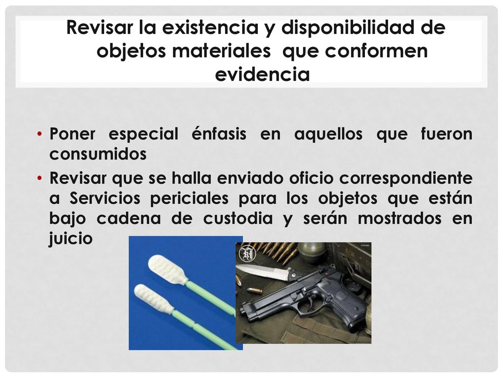 Revisar la existencia y disponibilidad de objetos materiales que conformen evidencia