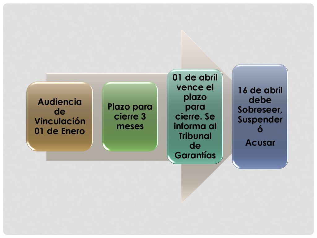 Audiencia de Vinculación 01 de Enero Plazo para cierre 3 meses