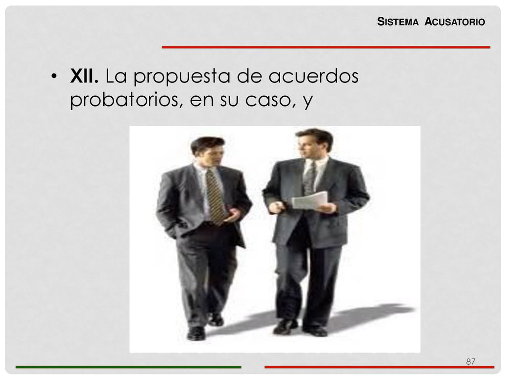 XII. La propuesta de acuerdos probatorios, en su caso, y
