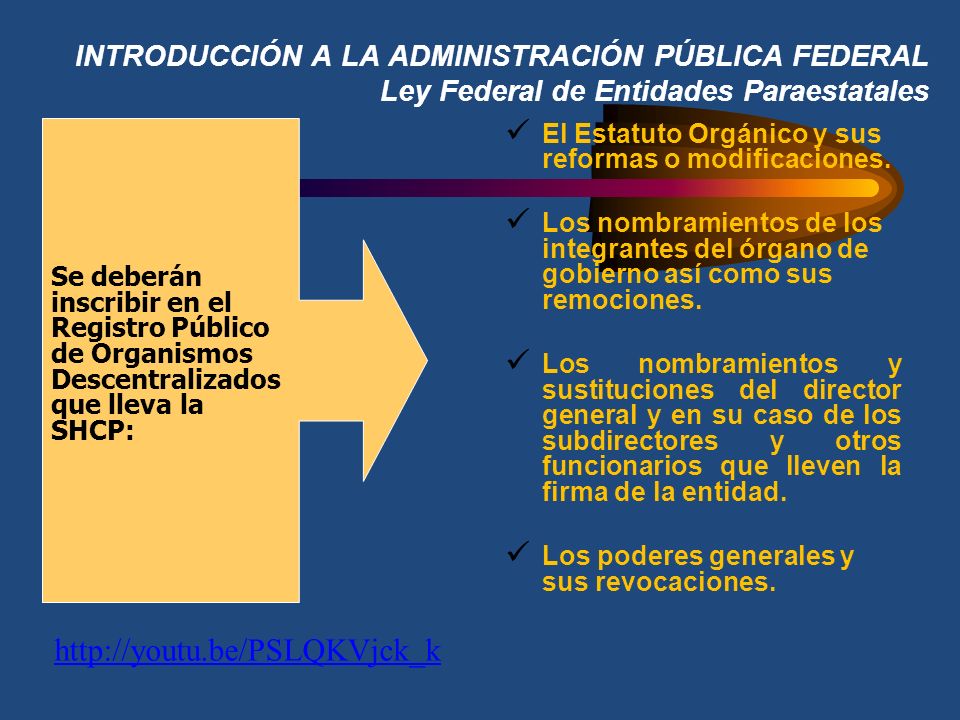 INTRODUCCIÓN A LA ADMINISTRACIÓN PÚBLICA FEDERAL Ley Federal de Entidades Paraestatales