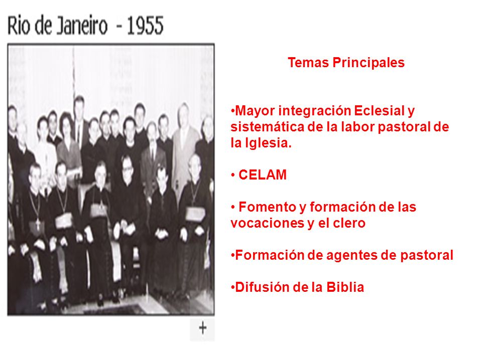 Temas Principales Mayor integración Eclesial y sistemática de la labor pastoral de la Iglesia. CELAM.