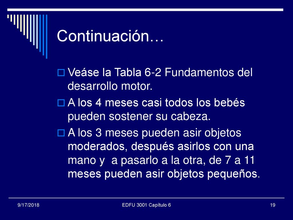Continuación… Veáse la Tabla 6-2 Fundamentos del desarrollo motor.