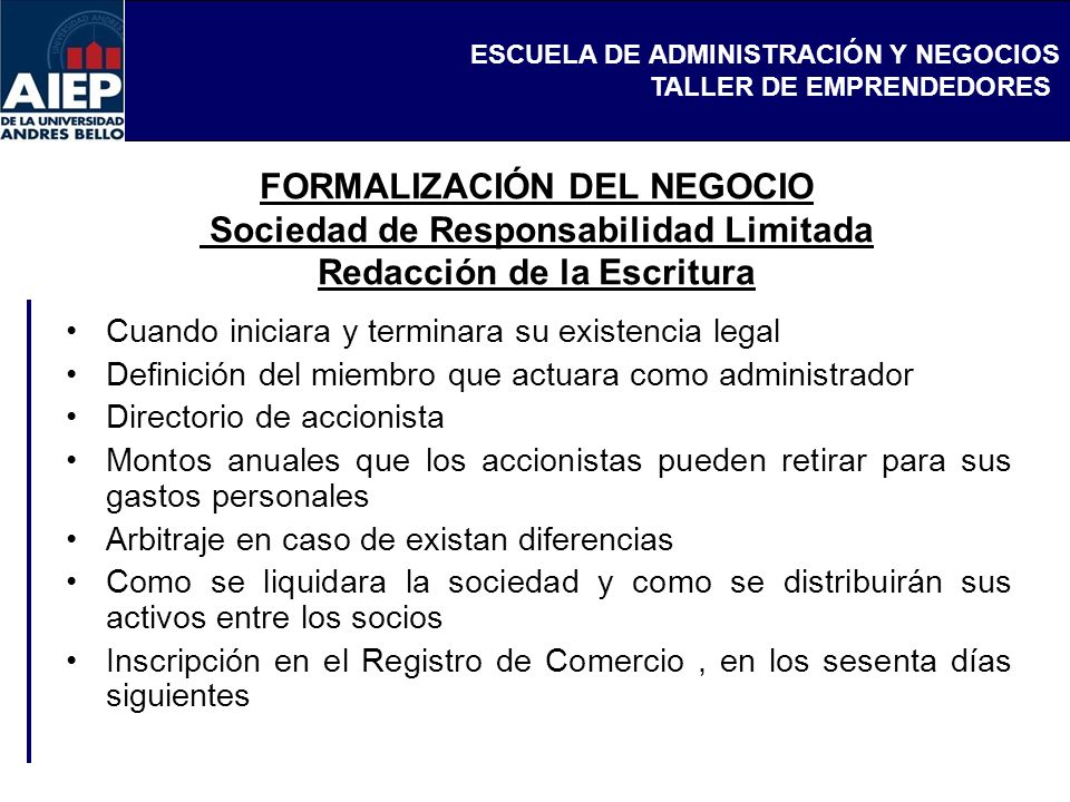 FORMALIZACIÓN DEL NEGOCIO Sociedad de Responsabilidad Limitada Redacción de la Escritura