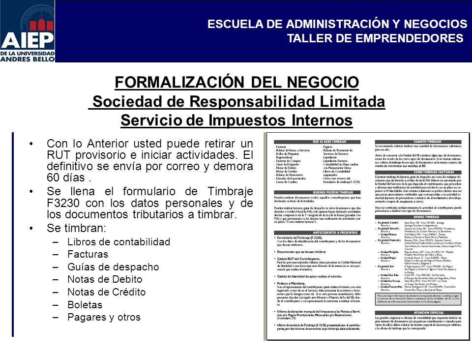 FORMALIZACIÓN DEL NEGOCIO Sociedad de Responsabilidad Limitada Servicio de Impuestos Internos