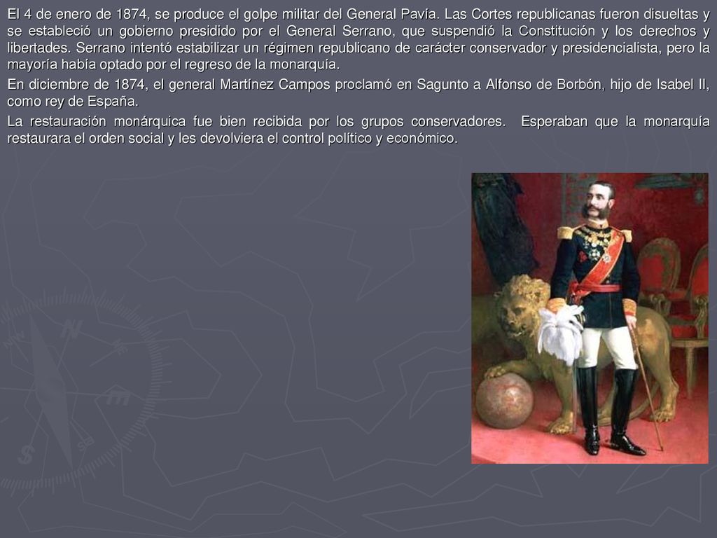 El 4 de enero de 1874, se produce el golpe militar del General Pavía