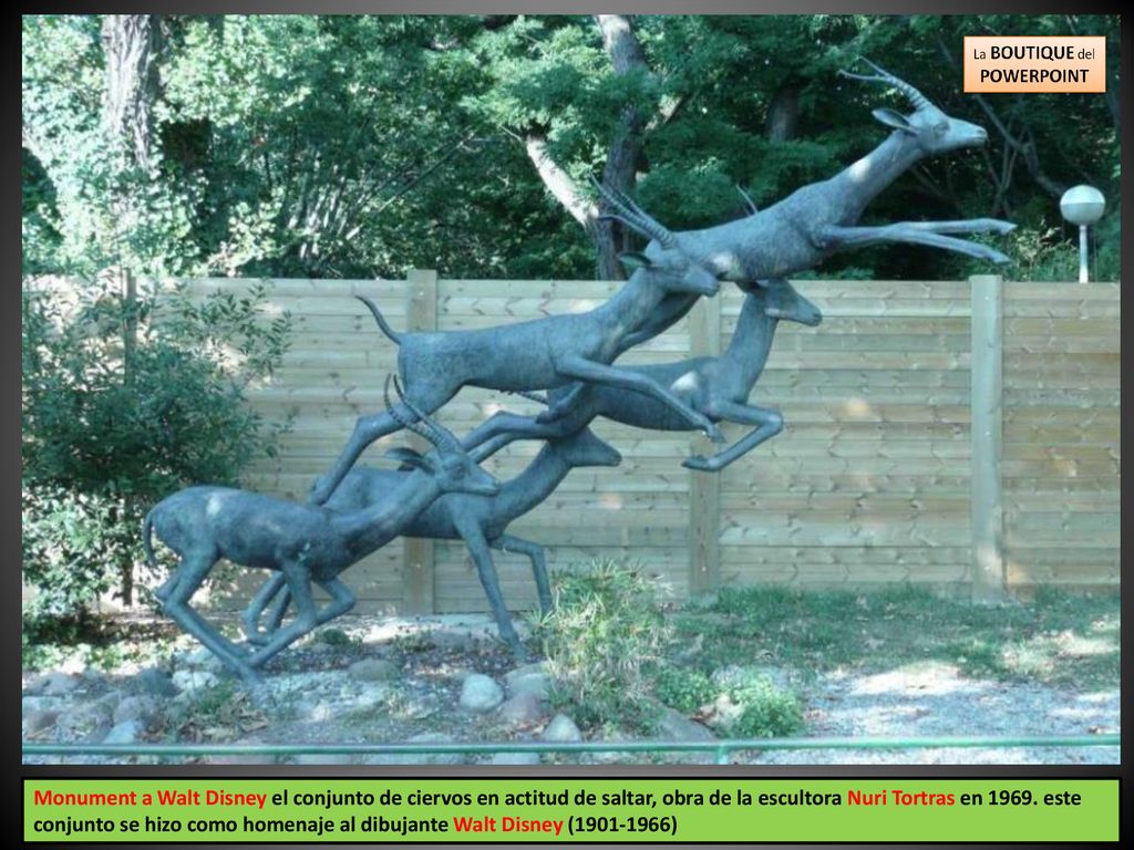 Monument a Walt Disney el conjunto de ciervos en actitud de saltar, obra de la escultora Nuri Tortras en 1969.