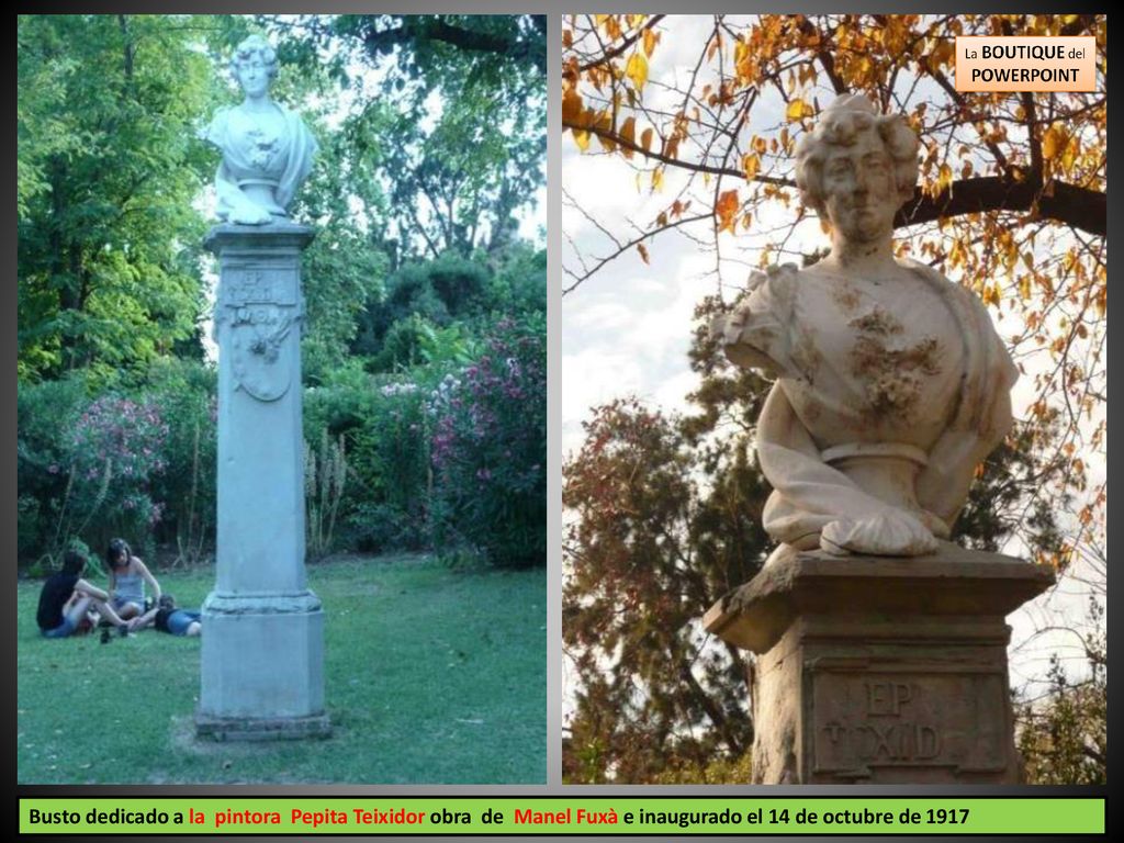Busto dedicado a la pintora Pepita Teixidor obra de Manel Fuxà e inaugurado el 14 de octubre de 1917