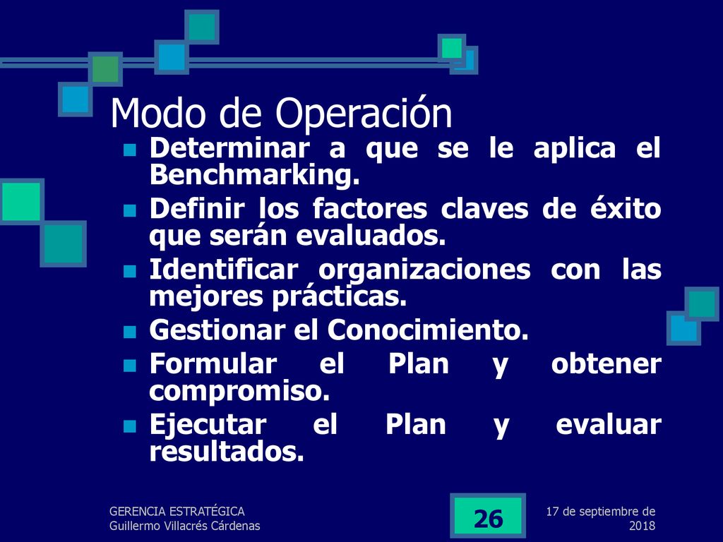 Modo de Operación Determinar a que se le aplica el Benchmarking.