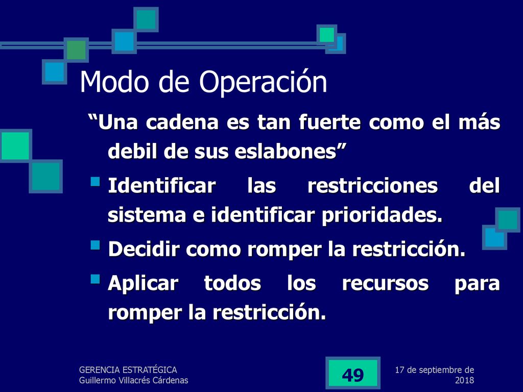 lunes, 17 de septiembre de 2018 Modo de Operación. Una cadena es tan fuerte como el más debil de sus eslabones