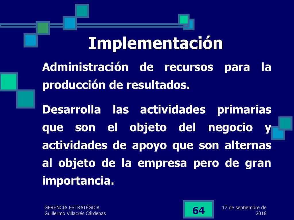 lunes, 17 de septiembre de 2018 Implementación. Administración de recursos para la producción de resultados.