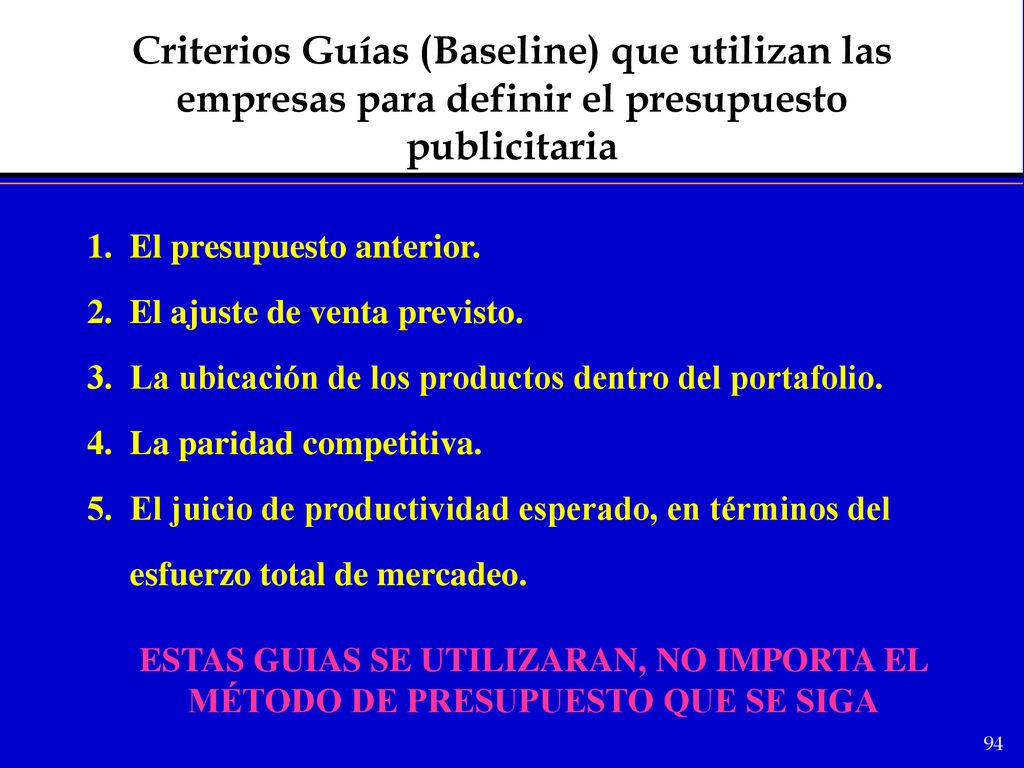 Criterios Guías (Baseline) que utilizan las empresas para definir el presupuesto publicitaria