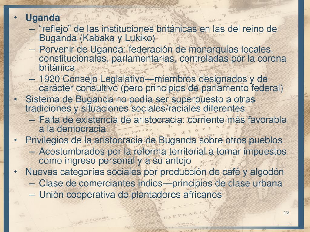 Uganda reflejo de las instituciones británicas en las del reino de Buganda (Kabaka y Lukiko)
