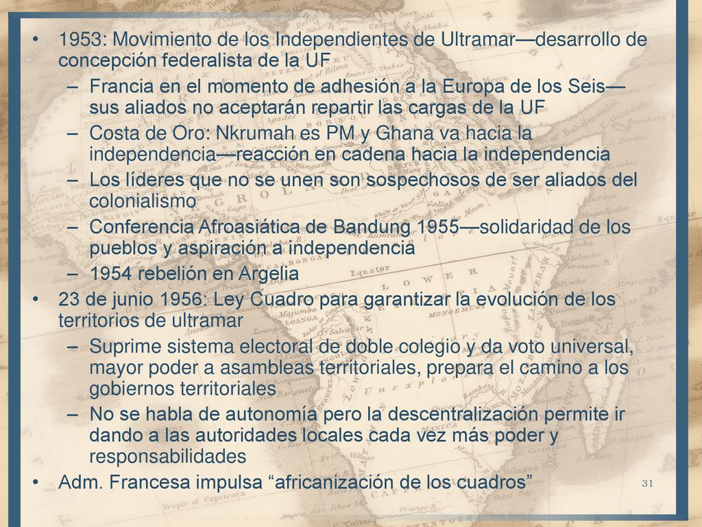 1953: Movimiento de los Independientes de Ultramar—desarrollo de concepción federalista de la UF