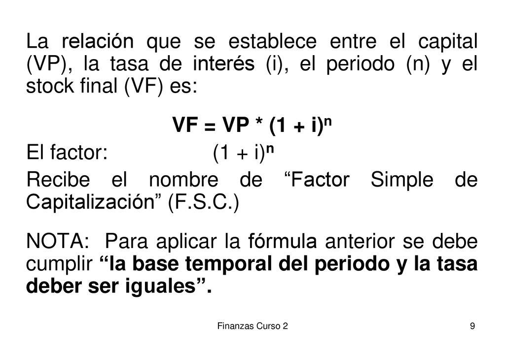 Recibe el nombre de Factor Simple de Capitalización (F.S.C.)