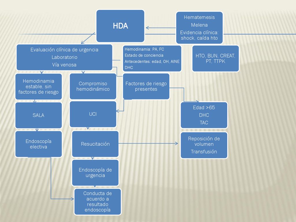 HDA Evaluación clínica de urgencia Laboratorio Vía venosa
