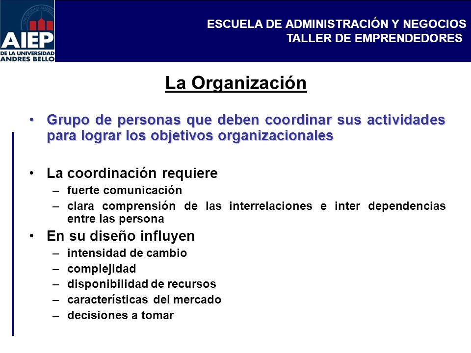 La Organización Grupo de personas que deben coordinar sus actividades para lograr los objetivos organizacionales.