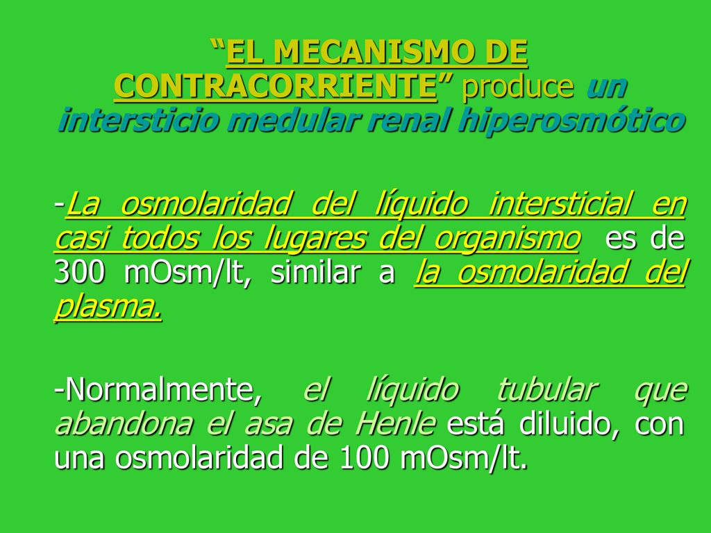 EL MECANISMO DE CONTRACORRIENTE produce un intersticio medular renal hiperosmótico