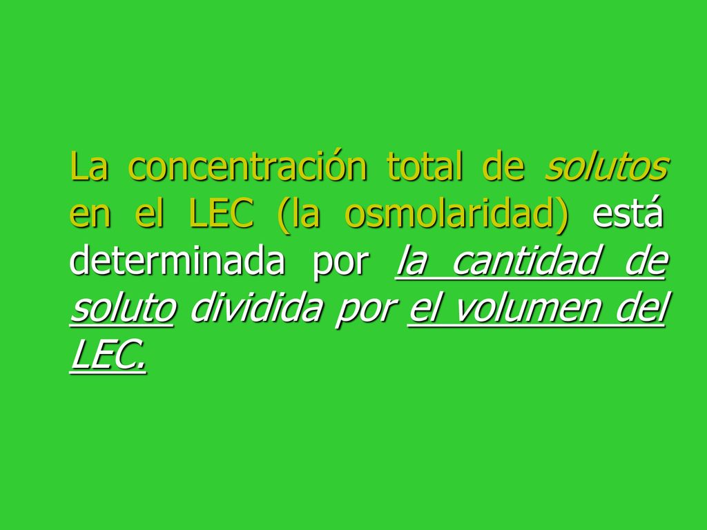 La concentración total de solutos en el LEC (la osmolaridad) está determinada por la cantidad de soluto dividida por el volumen del LEC.