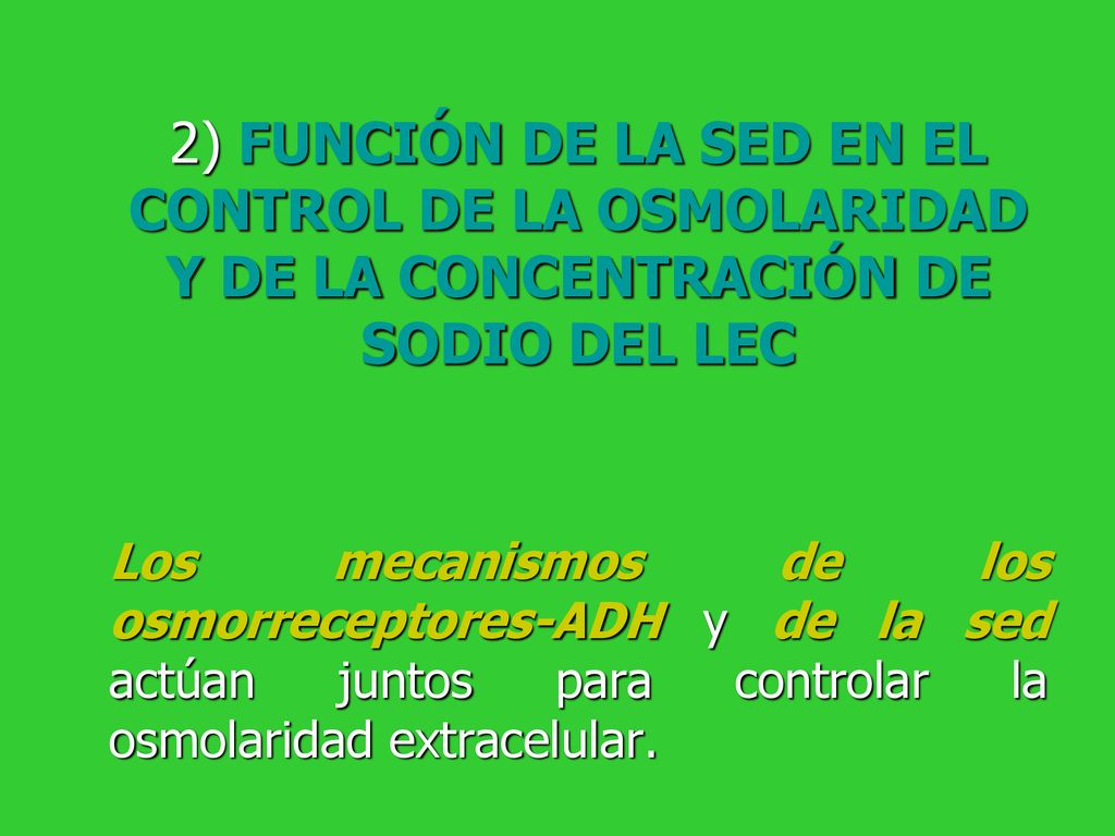 2) FUNCIÓN DE LA SED EN EL CONTROL DE LA OSMOLARIDAD Y DE LA CONCENTRACIÓN DE SODIO DEL LEC
