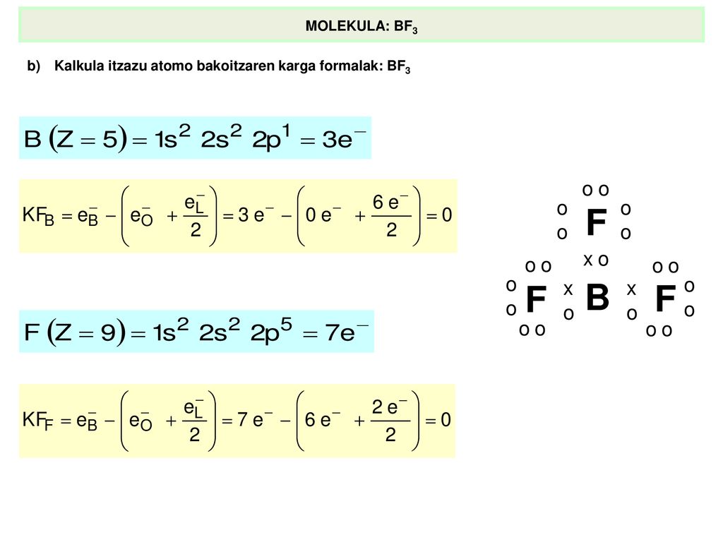 MOLEKULA: BF3 b) Kalkula itzazu atomo bakoitzaren karga formalak: BF3