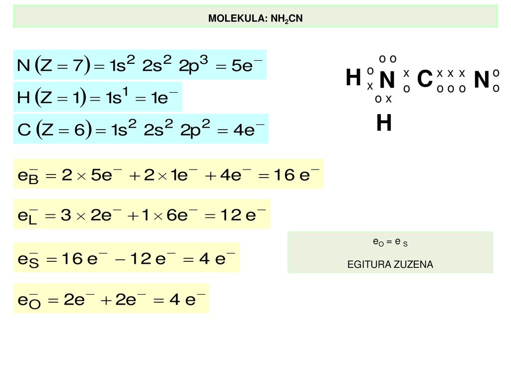 H N C N H o o o x x o x o x o x o o o x MOLEKULA: NH2CN eO = e S