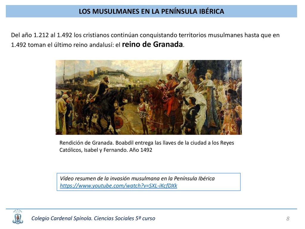 Del año al los cristianos continúan conquistando territorios musulmanes hasta que en toman el último reino andalusí: el reino de Granada.