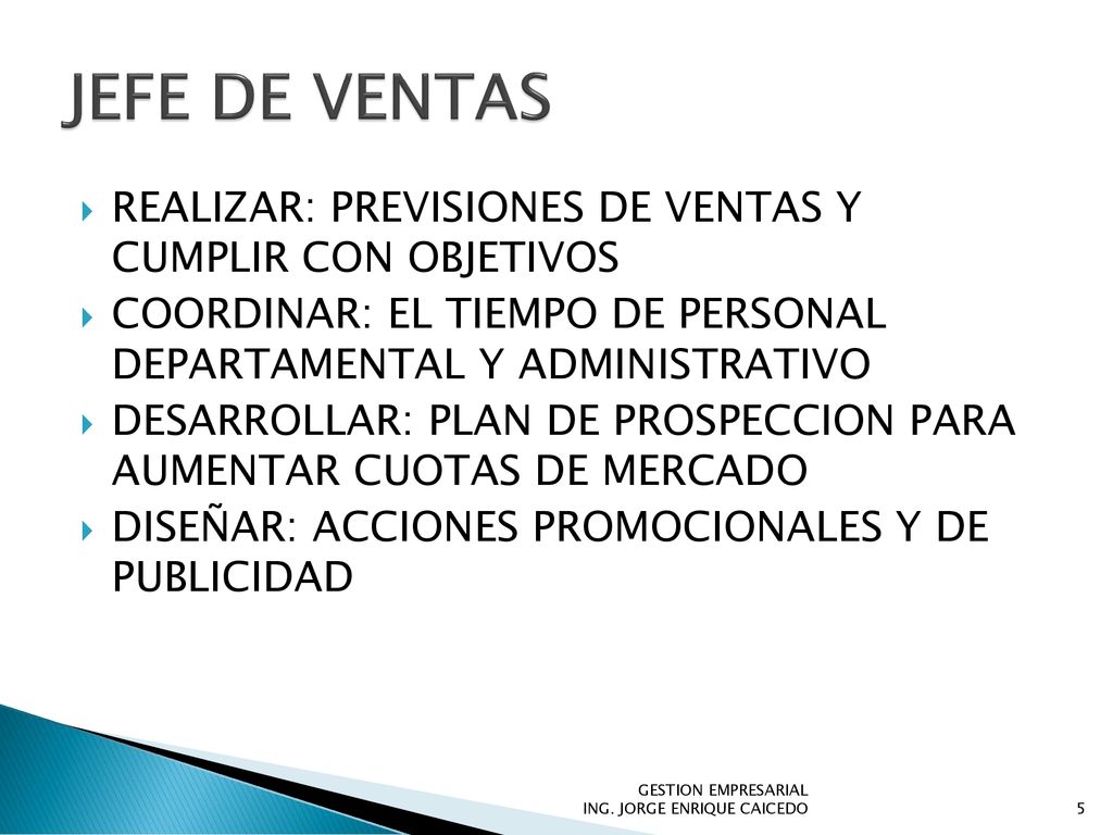 JEFE DE VENTAS REALIZAR: PREVISIONES DE VENTAS Y CUMPLIR CON OBJETIVOS