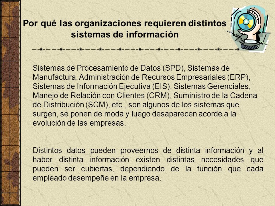 Por qué las organizaciones requieren distintos sistemas de información