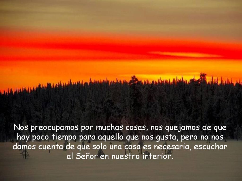 Nos preocupamos por muchas cosas, nos quejamos de que hay poco tiempo para aquello que nos gusta, pero no nos damos cuenta de que solo una cosa es necesaria, escuchar al Señor en nuestro interior.
