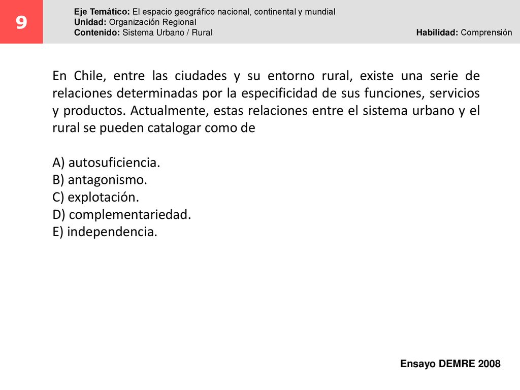 9 Eje Temático: El espacio geográfico nacional, continental y mundial. Unidad: Organización Regional.