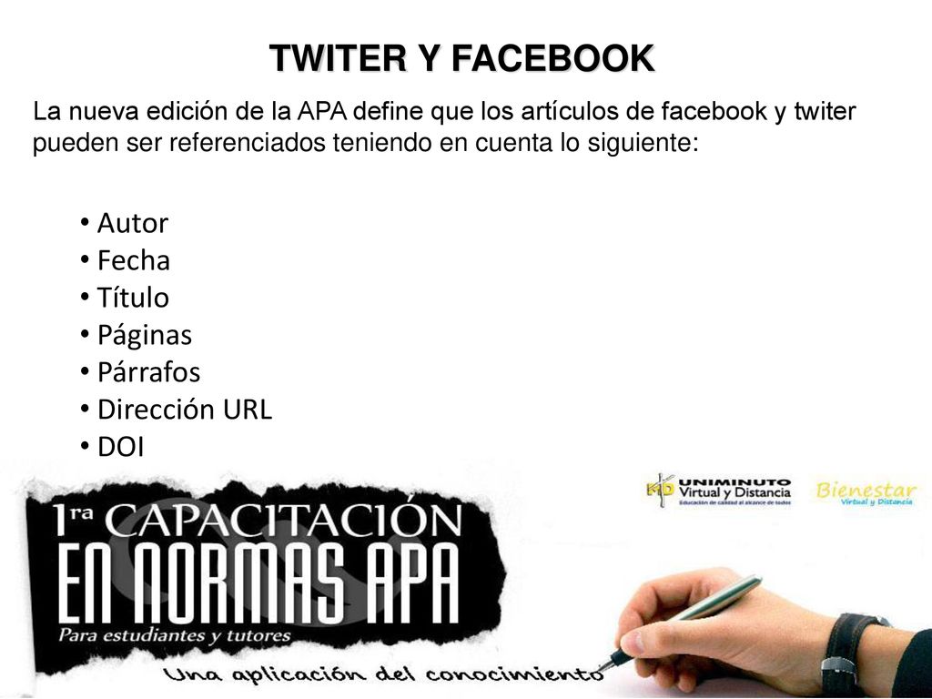 TWITER Y FACEBOOK Autor Fecha Título Páginas Párrafos Dirección URL