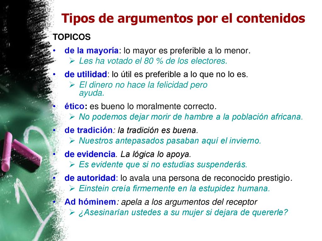 Tipos de argumentos por el contenidos