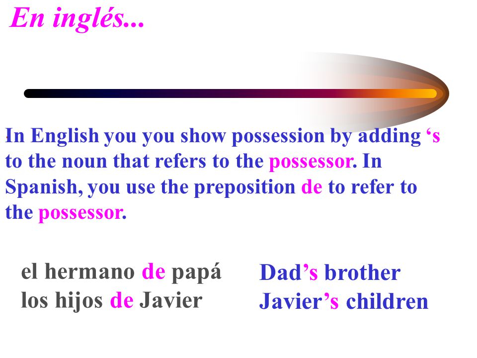 En inglés... el hermano de papá Dad’s brother los hijos de Javier
