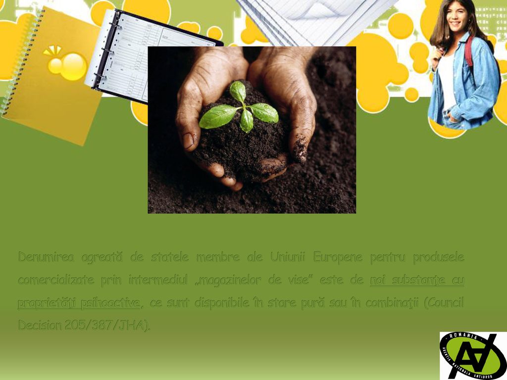 Denumirea agreată de statele membre ale Uniunii Europene pentru produsele comercializate prin intermediul „magazinelor de vise este de noi substanţe cu proprietăţi psihoactive, ce sunt disponibile în stare pură sau în combinaţii (Council Decision 205/387/JHA).
