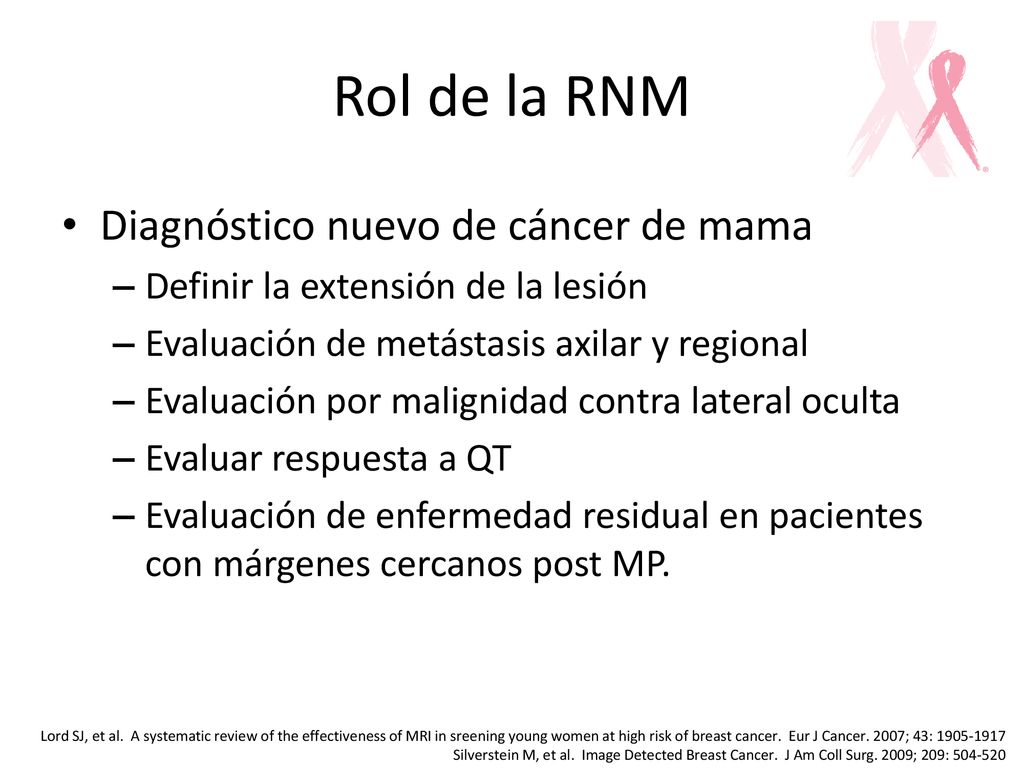 Rol de la RNM Diagnóstico nuevo de cáncer de mama