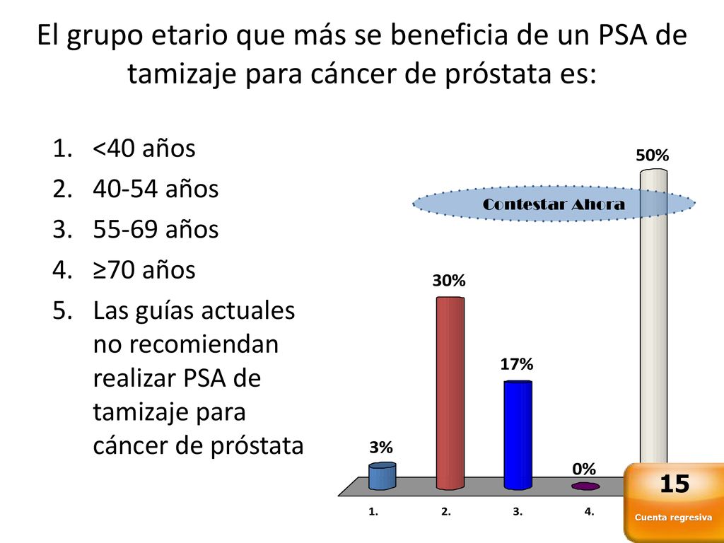 El grupo etario que más se beneficia de un PSA de tamizaje para cáncer de próstata es: