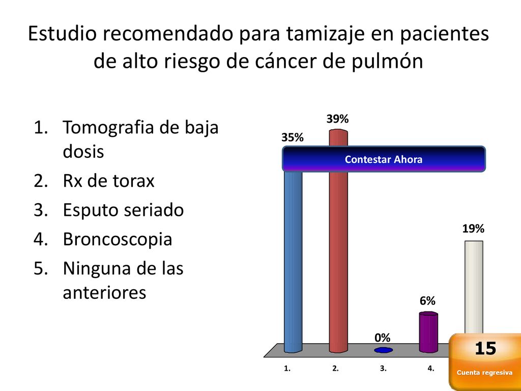 Estudio recomendado para tamizaje en pacientes de alto riesgo de cáncer de pulmón