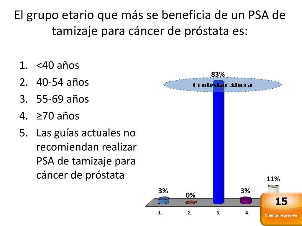 El grupo etario que más se beneficia de un PSA de tamizaje para cáncer de próstata es: